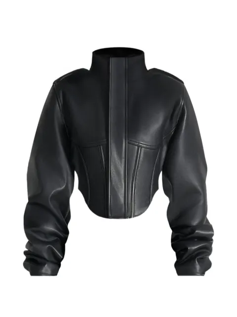 Mani&egrave;re De Voir Solange vintage leather tacked sleeve corset jacket