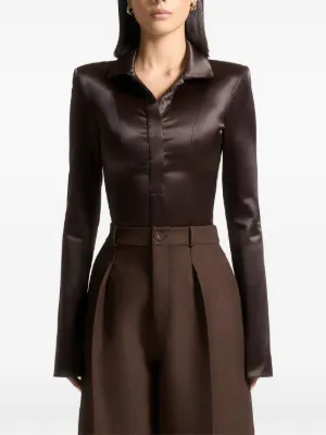 Manière De Voir Louise wide shoulder satin shirt bodysuit