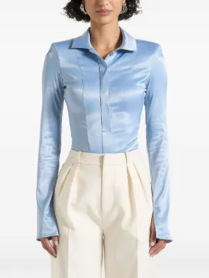 Manière De Voir Louise wide shoulder satin shirt bodysuit