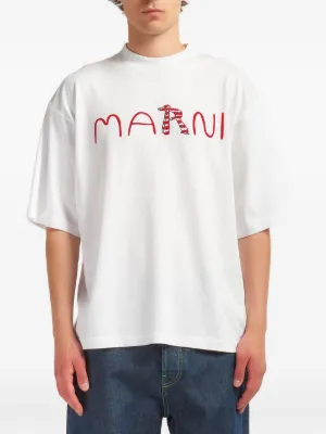 Marni cotton T-shirt with flocked animal alphabet logo