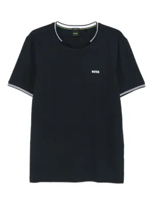 BOSS stretch-cotton T-shirt with stripes and logo