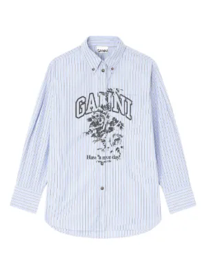 GANNI blue stripe logo shirt