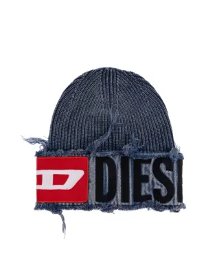 Diesel denim effect beanie with bold patch detail