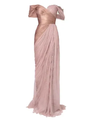 Iris Serban pleated-metallic lace maxi dress