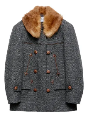 Prada herringbone shearling-collar coat