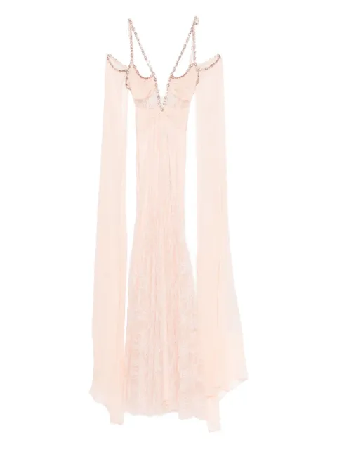 NISSA crystal-embellished open-back lace gown