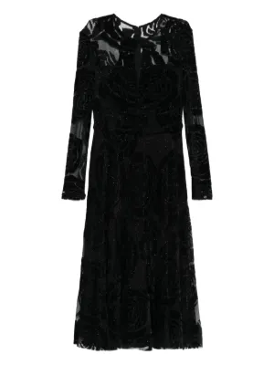 NISSA rose-print long-sleeve midi dress