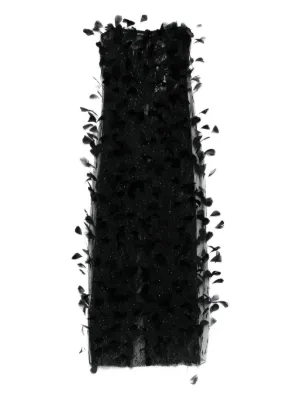 NISSA feather-embellished tulle maxi dress