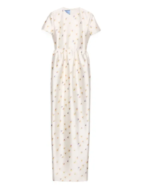 Prada long floral print silk and wool dress