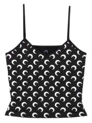 Marine Serre moon foil printed jersey straps top