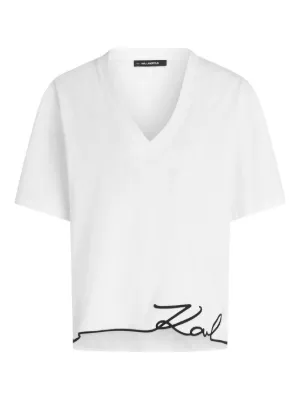 Karl Lagerfeld Signature hem v-neck T-shirt