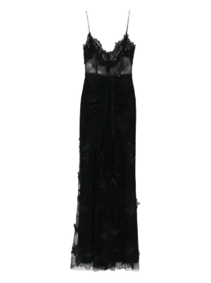 NISSA 3D floral embellished lace maxi dress