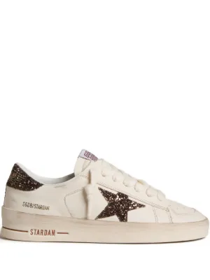 Golden Goose Stardan trainers in white leather with brown glitter star and heels tab