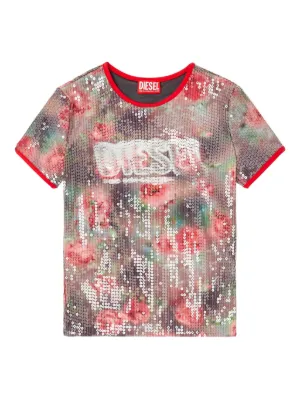 Diesel skinny floral print jersey top with sequins