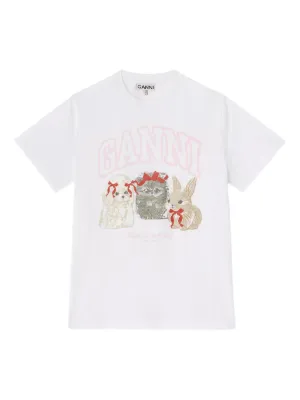 GANNI white animals print T-shirt