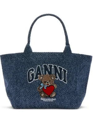 GANNI denim medium bear tote