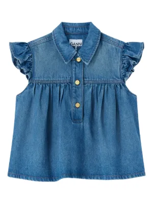 GANNI ruffled-sleeve denim top