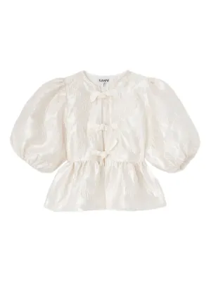 GANNI satin peplum tie blouse