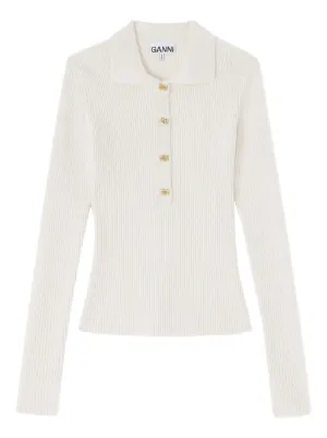 GANNI fine sequin knitted polo