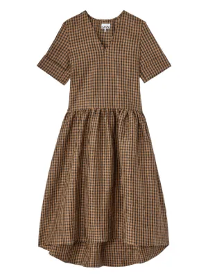 GANNI crinkled check long dress