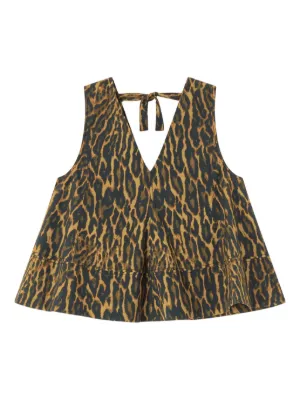 GANNI V-neck animal-print top