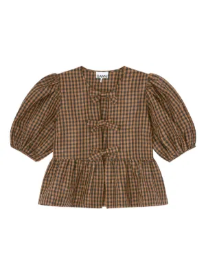GANNI crinkled check blouse