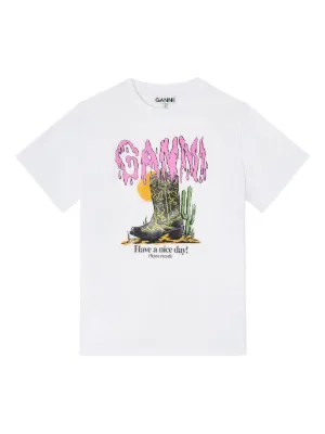 GANNI white western boots print T-shirt