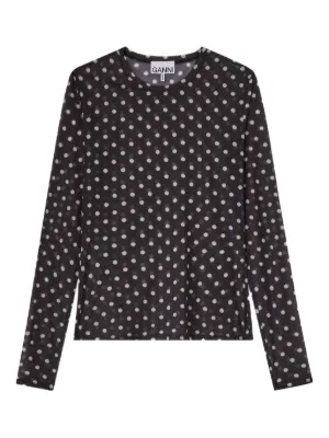 GANNI printed sheer long-sleeve top
