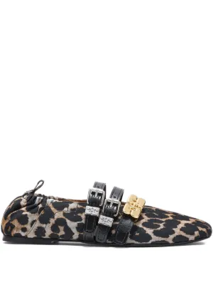 GANNI leopard-print buckle-detail ballet flats