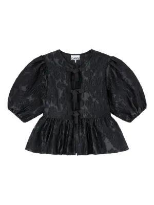 GANNI satin peplum tie blouse