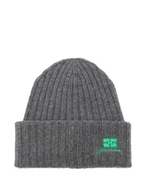 GANNI ribbed embroidered hat