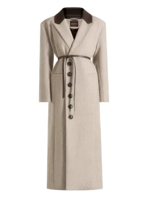 Mani&egrave;re De Voir Anissa herringbone wool oversized coat with leather belt