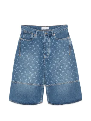 Marine Serre moon-print panelled denim shorts