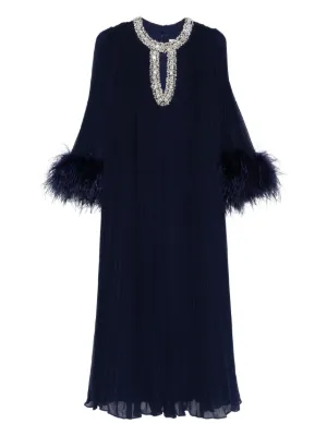 Self-Portrait feather-cuff pleated maxi dress