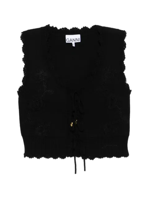 GANNI black crochet applique vest