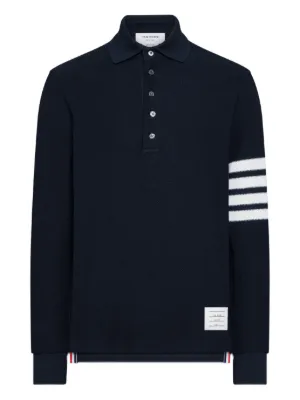 Thom Browne textured-pique 4-Bar long-sleeved polo shirt
