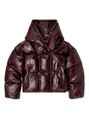 Diesel burgundy hooded puffer jacket in coated fabric