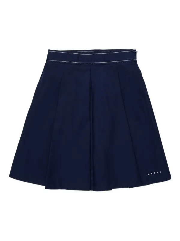 Marni Kids embroidered-logo pleated skirt