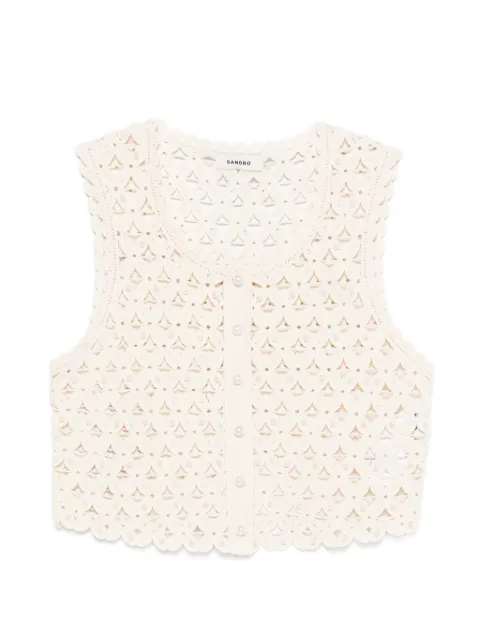 SANDRO beaded crochet knit top