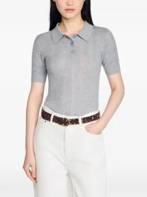 SANDRO pointelle polo-neck wool sweater