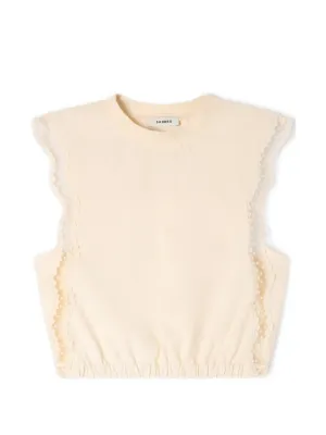 SANDRO crew neck lace-trim top