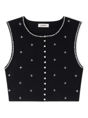 SANDRO jewelled embroidered knit crop top