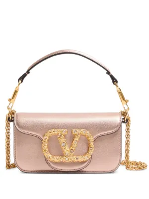 Valentino Garavani Loc&ograve; small shoulder bag in laminated calfskin with jewel logo