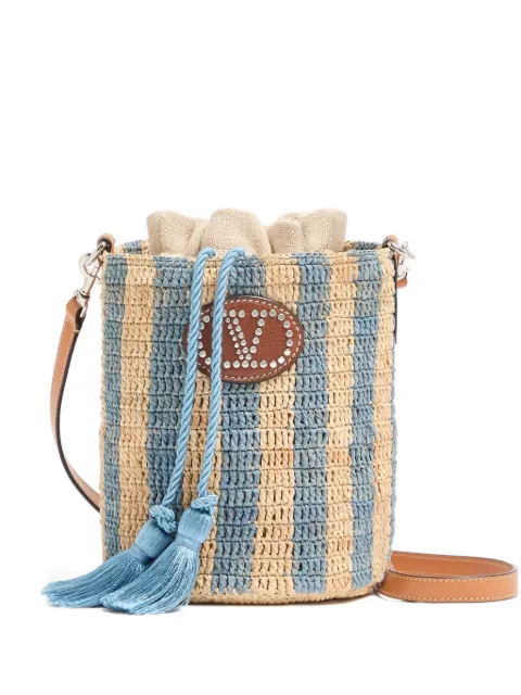 Valentino Garavani small bucket bag in striped raffia