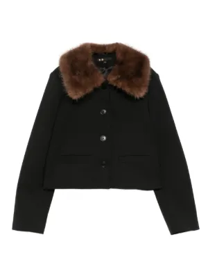 Maje cropped jacket with removable fur collar
