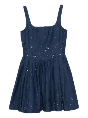 Maje flared embroidered denim dress