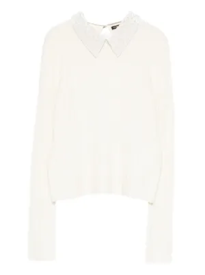 Maje pearl-collar ribbed jumper