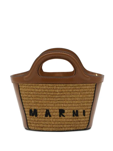 Marni Tropicalia micro bag in brown leather and raffia-effect fabric