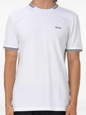 BOSS stretch-cotton T-shirt with stripes and logo