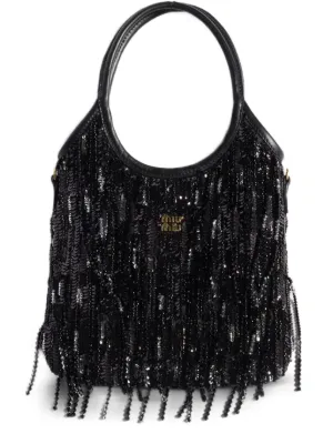 Miu Miu Ivy satin handbag with crystal and sequin fringe